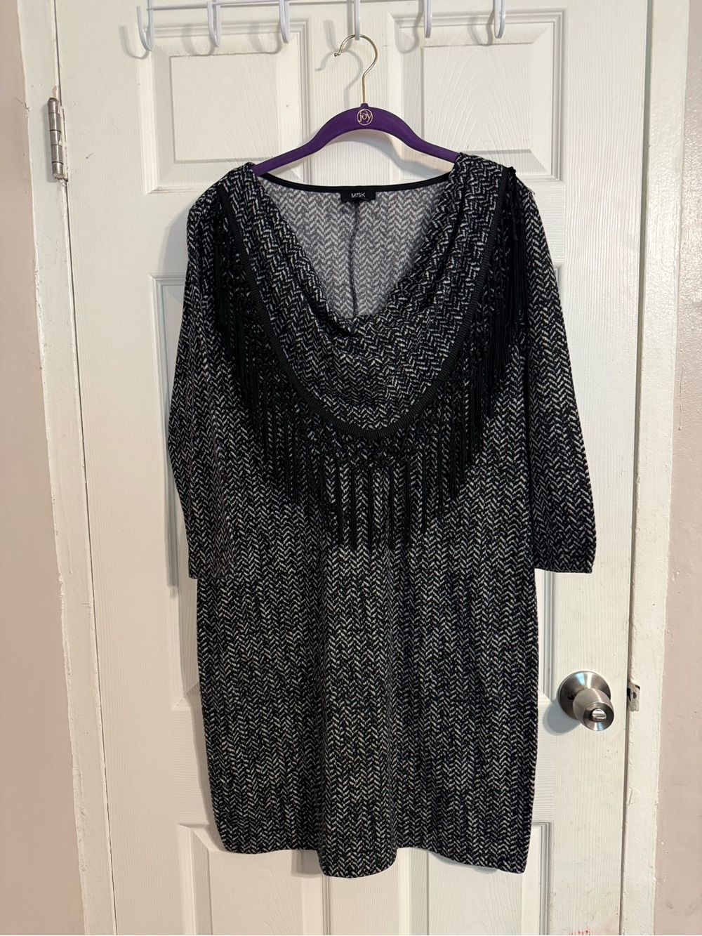 MSK Black Fringe-Trim Midi Dress